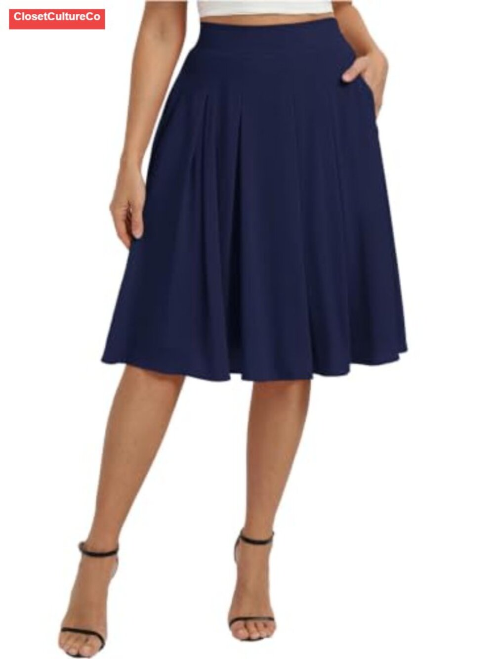 Pleated A-Line Skirt Below Knee High Waist Chiffon Lined